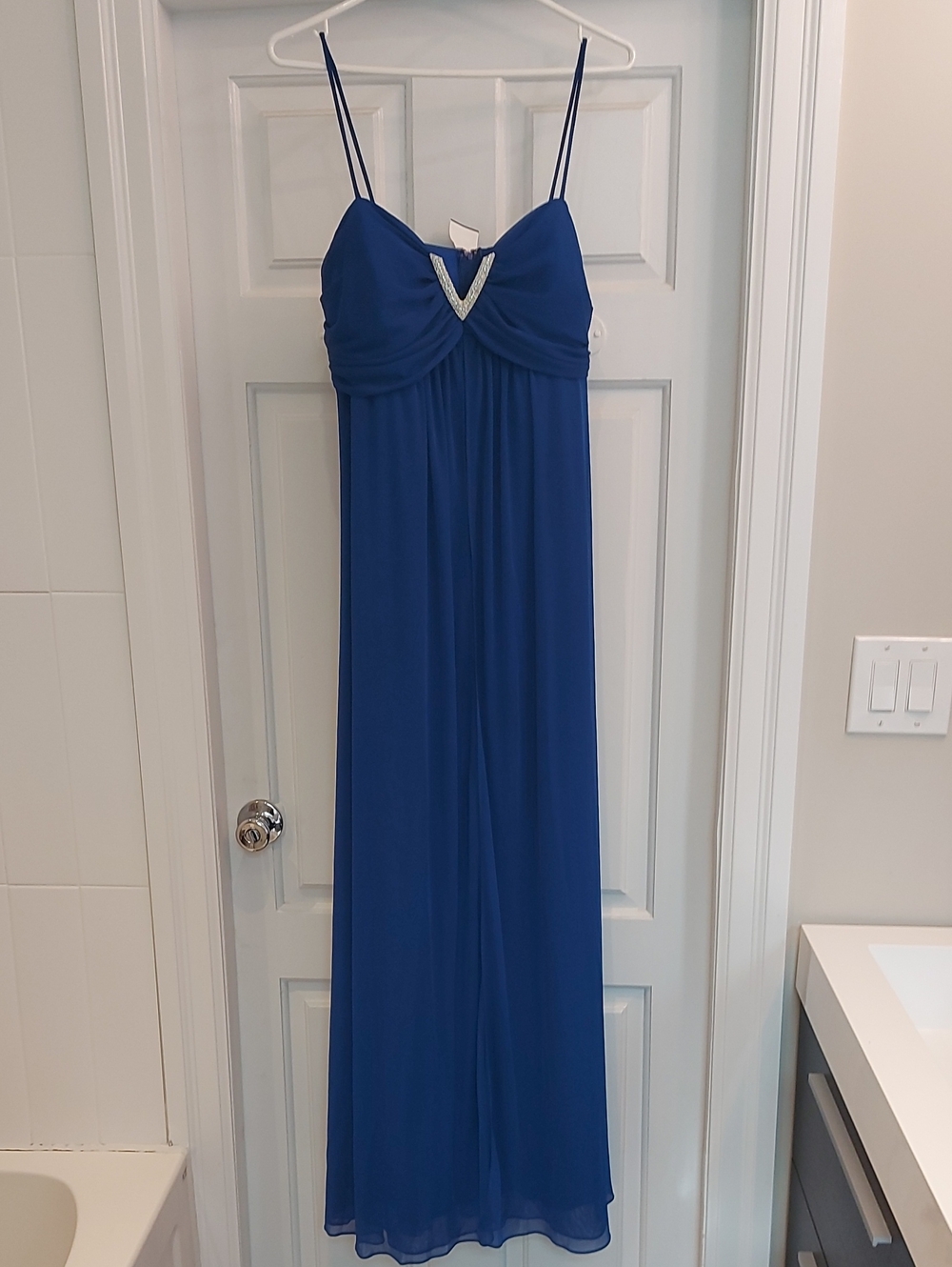 Royal Blue Spaghetti-Strap Maxi Dress with V-Detail